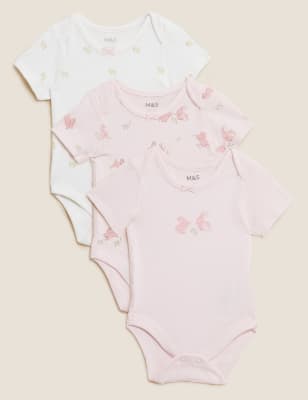 Marks And Spencer Girls M&S Collection 3pk Pure Cotton Patterned Bodysuits (61/2 lbs - 3 Yrs) - Pink Mix