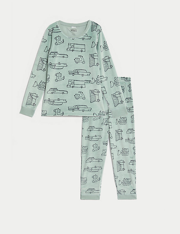 Aanpasbare velours pyjama met transportprint (1-16 jaar) - NL