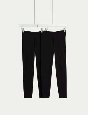 M&S Girls 2pk Adaptive Cotton Rich Leggings (2-16 Yrs) - 3-4 Y - Black, Black,Navy