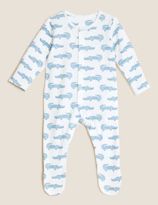 

M&S Collection Conjunto de 4 piezas de algodón con estampado de cocodrilo (7 lbs-12 meses) - Dusty Blue, Dusty Blue