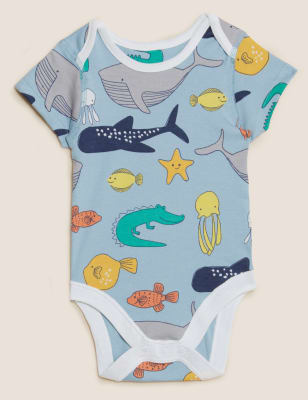 

M&S Collection Conjunto de 4 piezas de algodón de rayas con diseño de vida marina (7 lbs-12 meses) - Blue Mix, Blue Mix