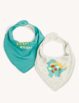 2pk Pure Cotton Dinosaur Dribble Bibs