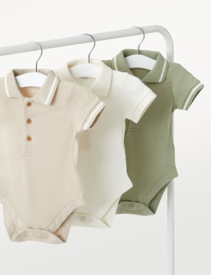 

M&S Collection Pack de 3 bodies estilo polo 100% algodón (0-3 años) - Washed Green, Washed Green