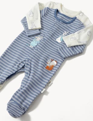 2pk Pure Cotton Peter Rabbit™ Sleepsuits (0-3 Yrs)