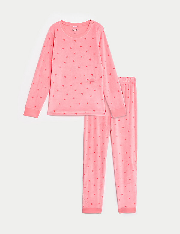 Aanpasbare velours pyjama met hartjesprint (1-16 jaar) - BE