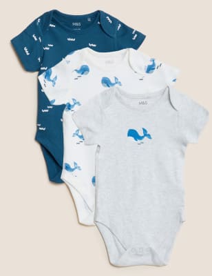 

Boys 3pk Pure Cotton Whale Bodysuits (6½lbs - 3 Yrs) - Blue Mix, Blue Mix