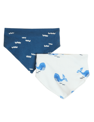 

M&S Collection 2er-Pack Lätzchen mit hohem Baumwollanteil und Walmuster - Blue Mix, Blue Mix