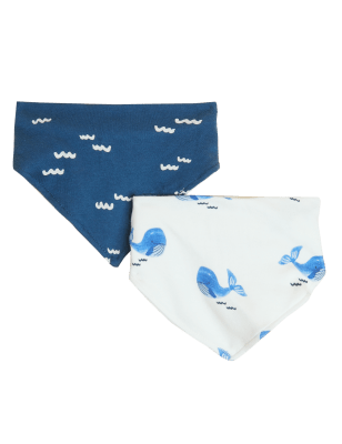 

Boys M&S Collection 2pk Cotton Rich Whale Dribble Bibs - Blue Mix, Blue Mix