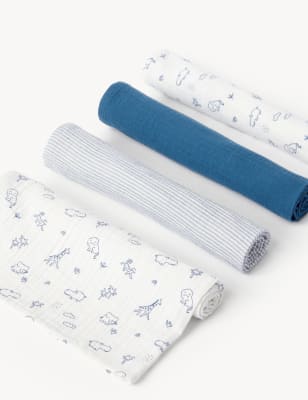 

Boys M&S Collection 4pk Pure Cotton Safari Muslin Squares - Multi, Multi