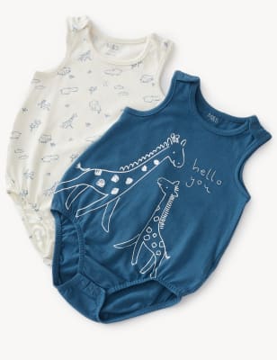 

M&S Collection 2er-Pack Strampelanzüge aus reiner Baumwolle mit Tiermotiv (3,1 kg - 1 Jahr) - Blue Mix, Blue Mix