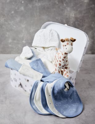 M&S Boys 14pc Animal Print Blue Gift Set (0-3 Mths) - Blue Mix, Blue Mix