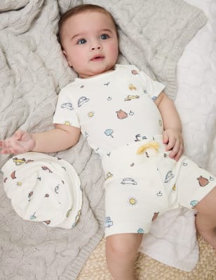 

M&S Collection Conjunto de 3 piezas 100% algodón con estampado de Toy Town (7 lbs-1 año) - Blue Mix, Blue Mix