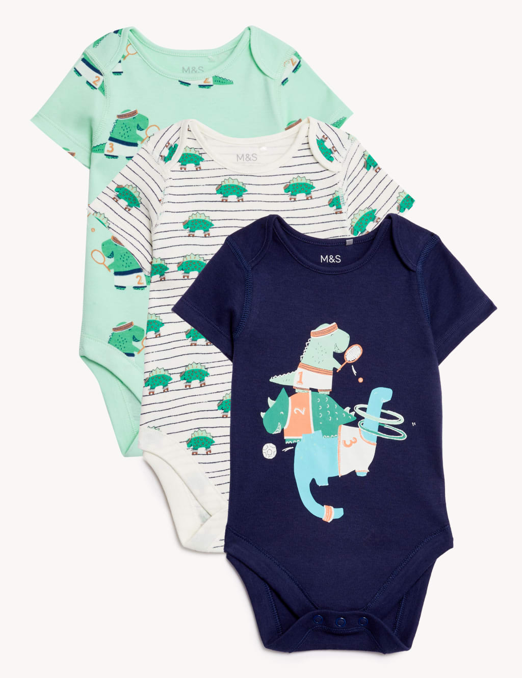 3pk Pure Cotton Dinosaur Bodysuits (0-3 Yrs) image 1