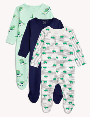 

M&S Collection 3er-Pack Schlafanzüge aus reiner Baumwolle mit Dinosauriermuster (0-3 J.) - Green Mix, Green Mix