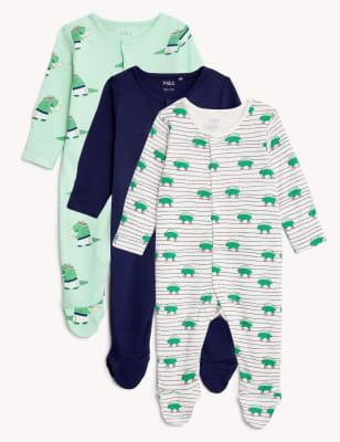 

M&S Collection Pack de 3 pijamas para bebé 100% algodón con diseño de dinosaurios (0-3 años) - Green Mix, Green Mix