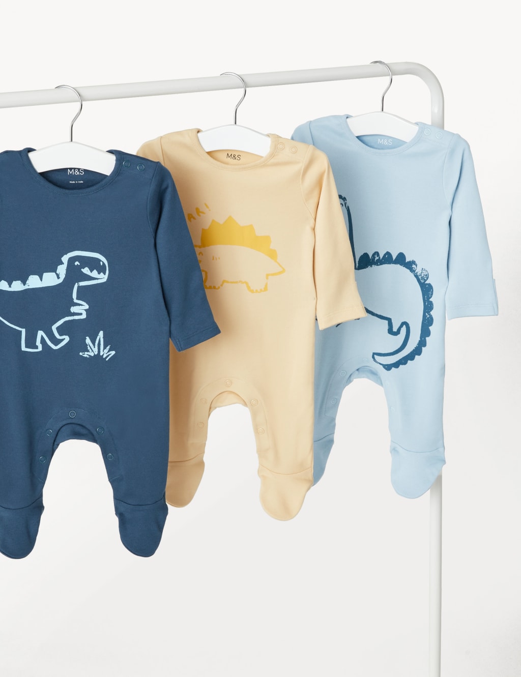 3pk Pure Cotton Dinosaur Sleepsuits (0-3 Yrs) image 1