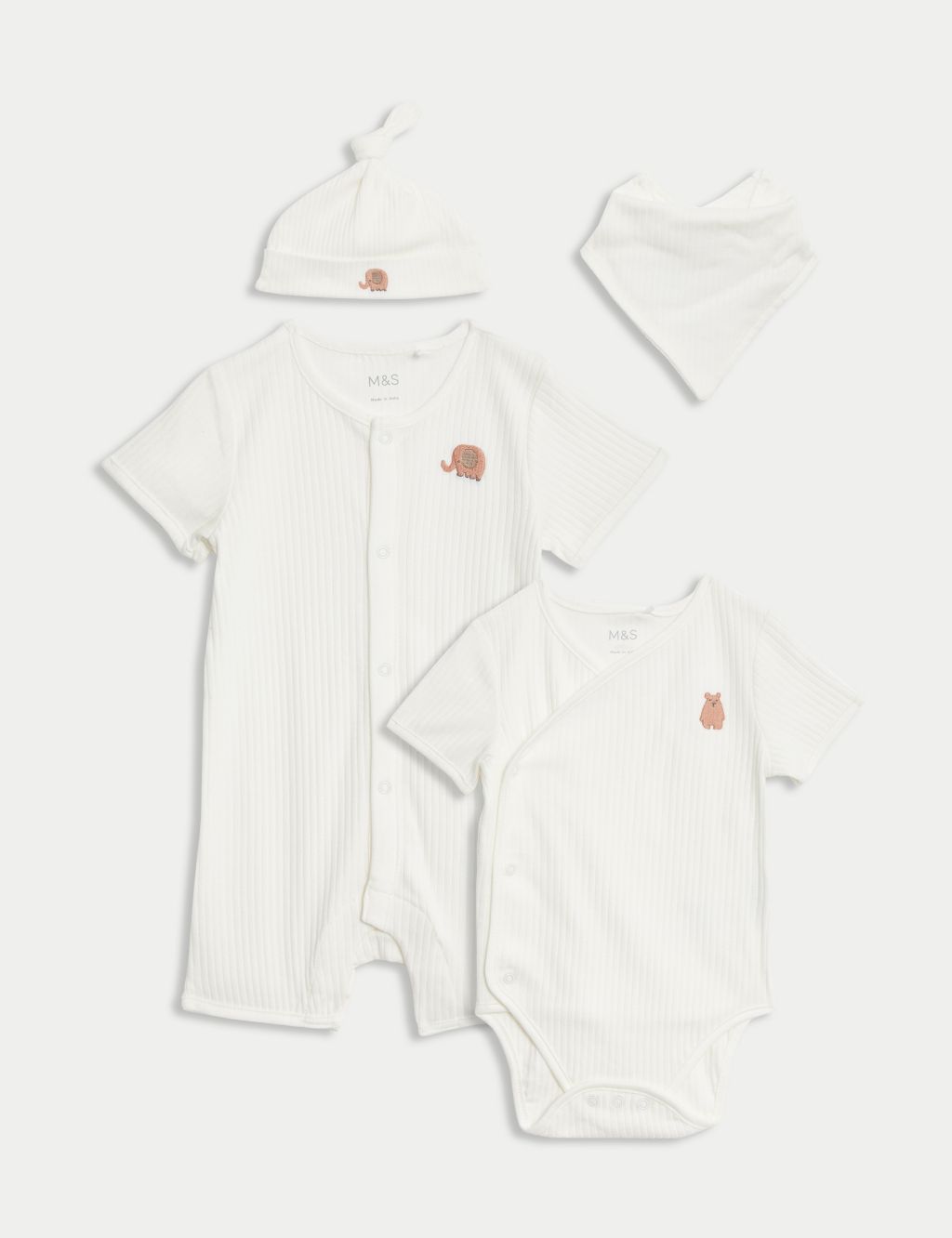 4pc Pure Cotton Bear & Elephant Outfit (7lbs-1 Yrs)