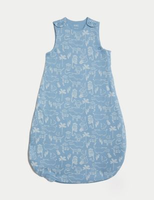 M&S Boy's Pure Cotton Safari 1.5 Tog Sleeping Bag (0-36 Mths) - 0-6 M - Blue Mix, Blue Mix