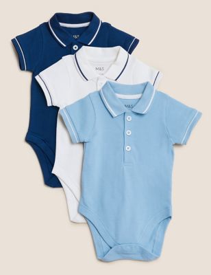 3pk Pure Cotton Polo Collar Bodysuits (0-3 Yrs) | M&S Collection | M&S
