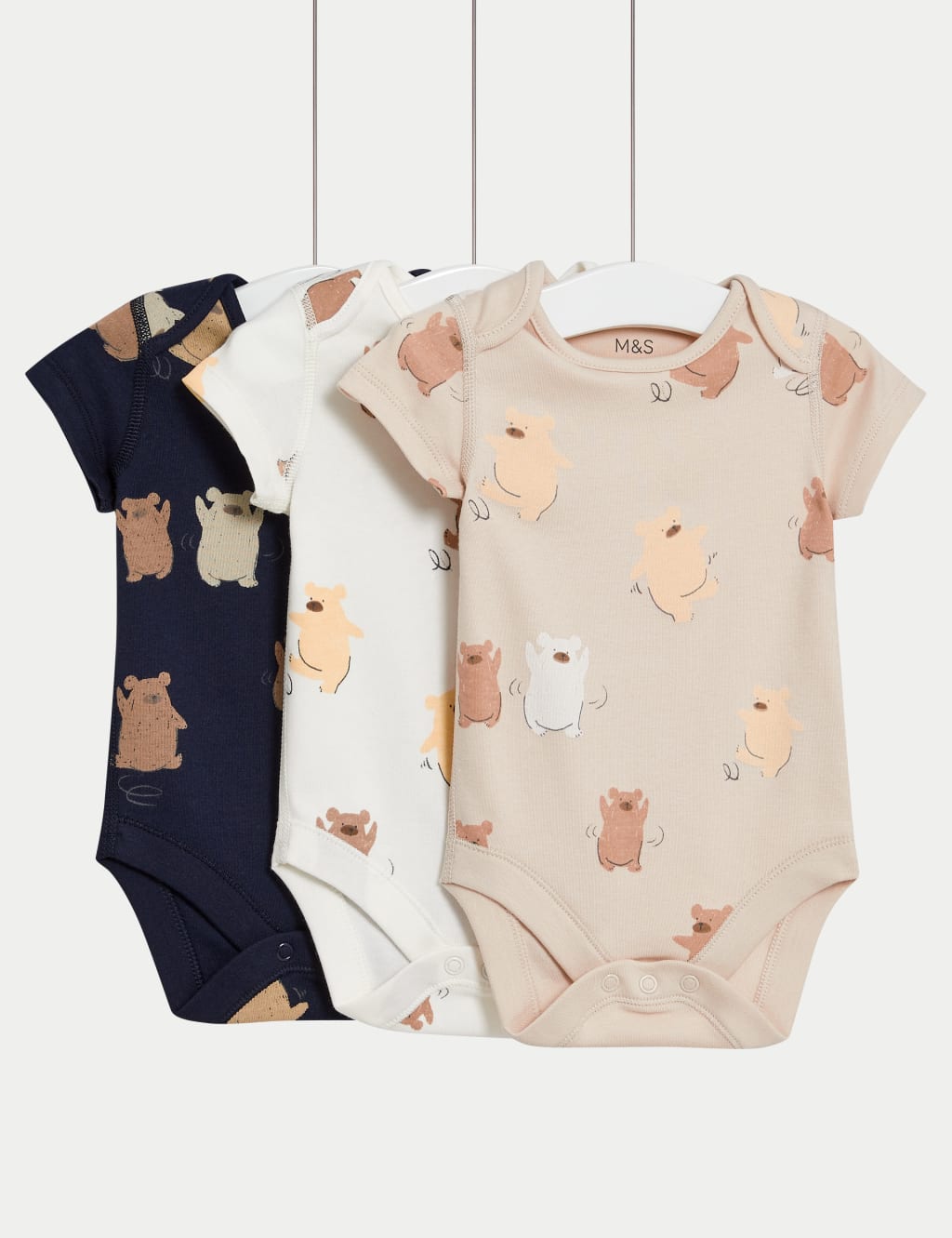 3pk Pure Cotton Dancing Bear Bodysuits (6½lbs - 3 Yrs)