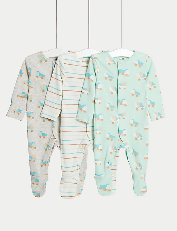 3pc Pure Cotton Tractor Sleepsuits (0-36 Months) - LT