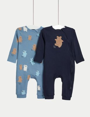 2pk Cotton Rich Bear Sleepsuits (0-3 Yrs)