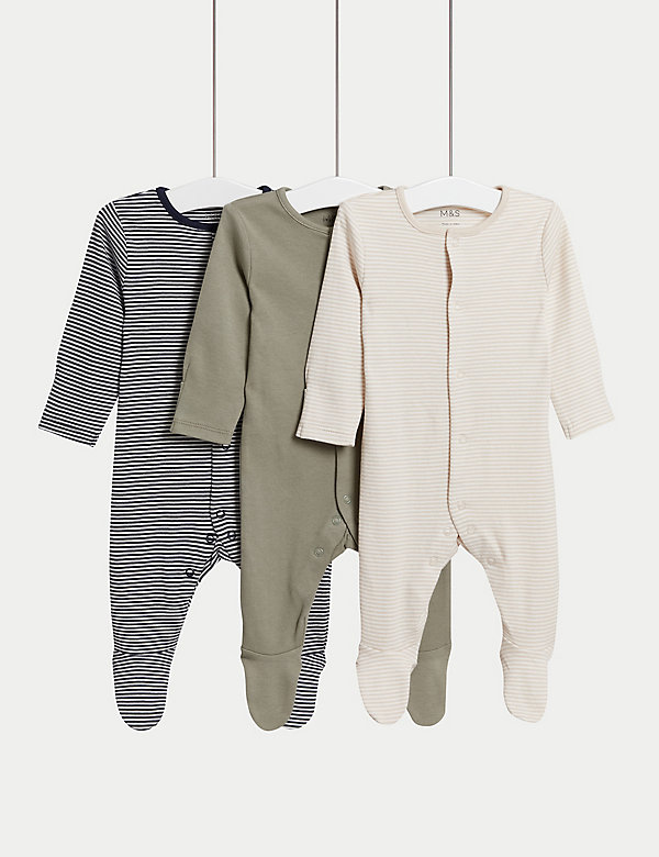 3pk Pure Cotton Striped Sleepsuits (6½lbs-3 Yrs) - SE