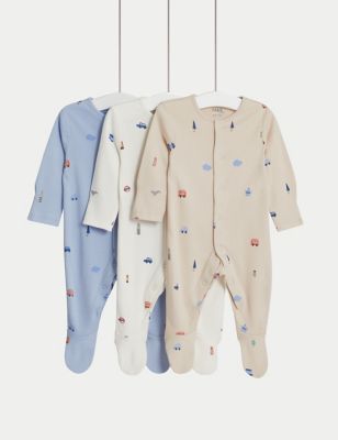 3pk Pure Cotton London Sleepsuits (6½lbs-3 Yrs)