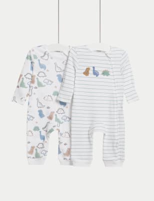 2pk Pure Cotton Dinosaur Sleepsuits (6½lbs-3Yrs) - RO