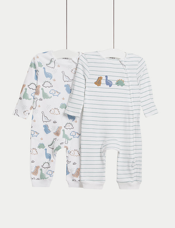 2 件装纯棉恐龙图案连身睡衣（0-3 岁） - SG