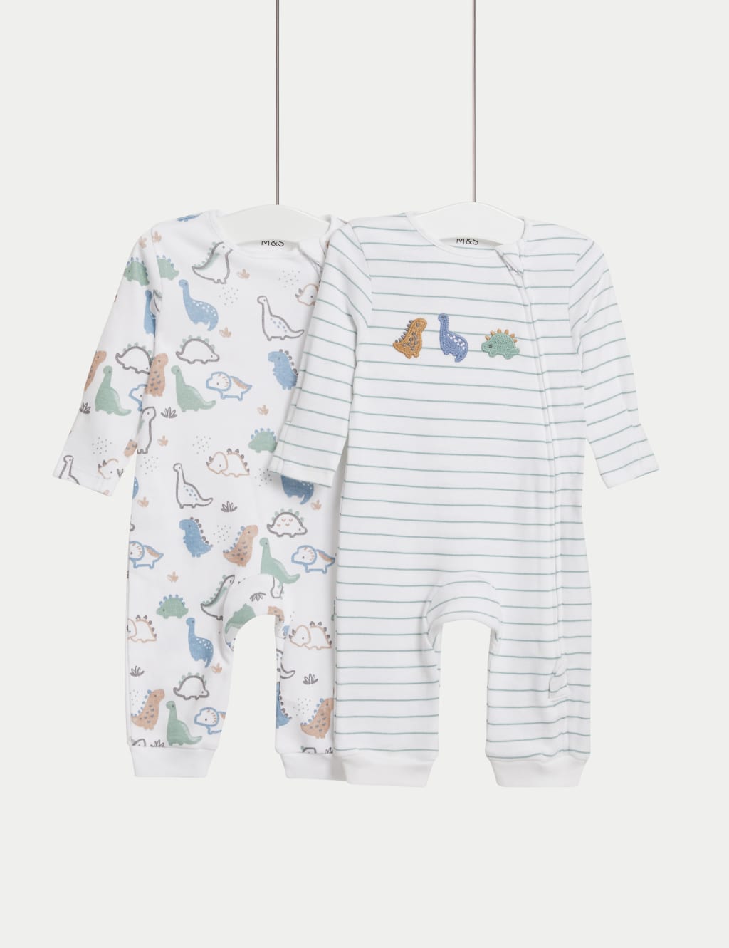 2pk Pure Cotton Dinosaur Sleepsuits (0-3Yrs) image 1