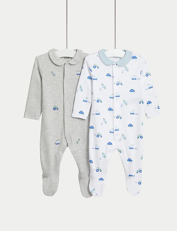 2pk Pure Cotton Transport Sleepsuits (6½lbs-3 Yrs) - ES