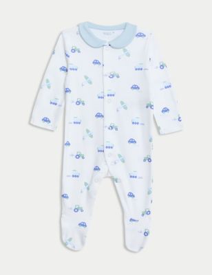 2pk Pure Cotton Transport Sleepsuits (6½lbs-3 Yrs)