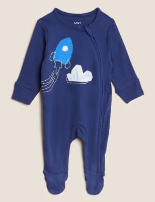 

M&S Collection 2er-Pack Schlafanzüge aus reiner Baumwolle mit Raketenmuster (0-3 J.) - Indigo Mix, Indigo Mix