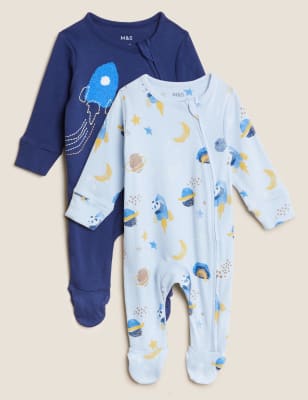 

Boys M&S Collection 2pk Pure Cotton Rocket Sleepsuits (0-3 Yrs) - Indigo Mix, Indigo Mix