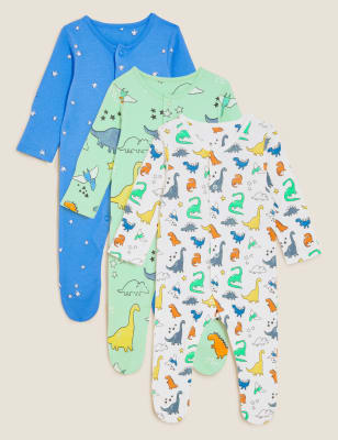 

Boys M&S Collection 3pk Pure Cotton Printed Sleepsuits (6½lbs - 3 Yrs) - Multi, Multi