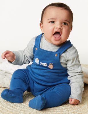 

Boys M&S Collection 2pc Pure Cotton Animal Dungaree Outfit (7lbs - 12 Mths) - Sage Mix, Sage Mix