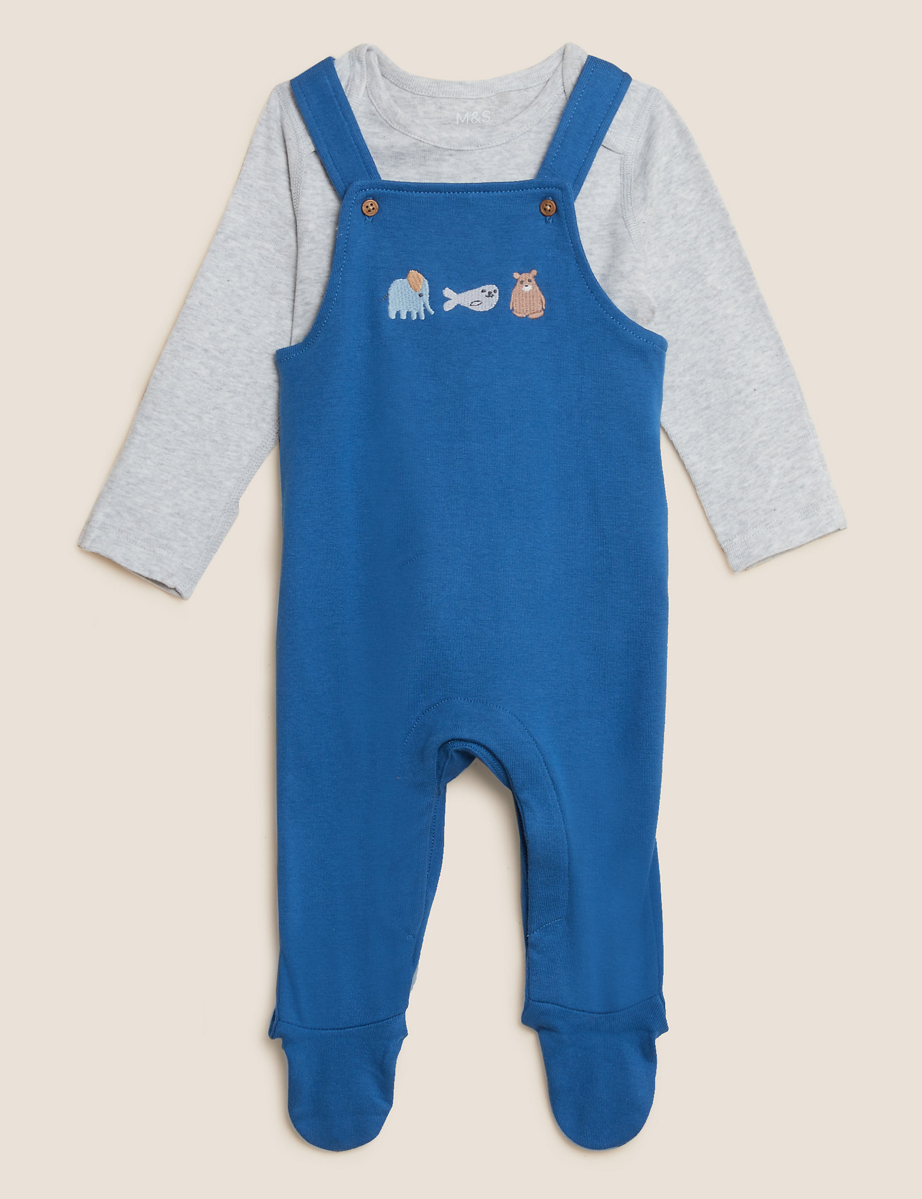 2pc Pure Cotton Animal Dungaree Outfit (7lbs - 12 Mths)