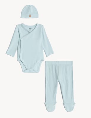 

M&S Collection Conjunto de 3 piezas de algodón (0-1 año) - Soft Turquoise, Soft Turquoise