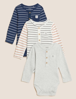 

M&S Collection Pack de 3 bodies 100% algodón lisos y de rayas (6½ lbs-3 años) - Grey Mix, Grey Mix