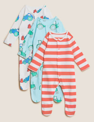 

M&S Collection Pack de 3 pijamas para bebé 100% algodón estampados (0-3 años) - Multi, Multi