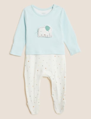 

M&S Collection Pijama de bebé 100% algodón con diseño de elefante(7 lbs-12 meses) - Aqua Mix, Aqua Mix