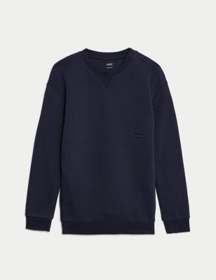 M&S Boy's Adaptive Cotton Rich Sweatshirt (2-16 Yrs) - 10-11 - Navy, Navy