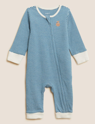 

M&S Collection Pijama de bebé 100% algodón de rayas con cremallera (7 lbs-12 meses) - Sage Mix, Sage Mix