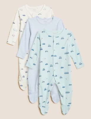 

M&S Collection 3er-Pack Schlafanzüge aus reiner Baumwolle mit Fahrzeugmuster (3 kg - 3 J.) - Blue Mix, Blue Mix