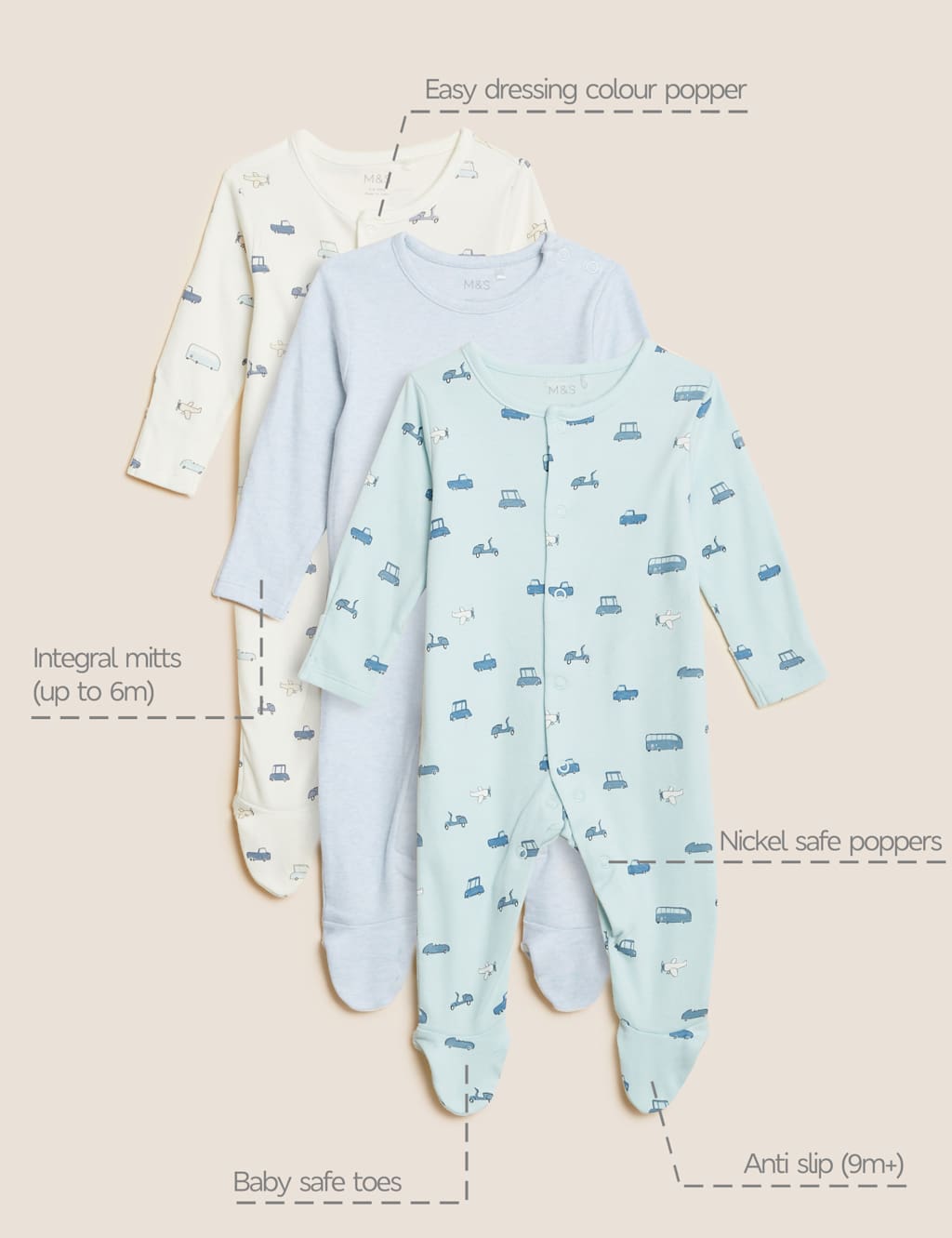 3pk Pure Cotton Transport Sleepsuits (61/2lbs - 3 Yrs) image 8