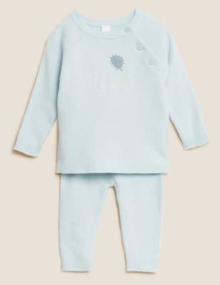 

M&S Collection 2-teiliges Strick-Outfit mit Elefantenmuster (3,2 kg - 12 M.) - Soft Turquoise, Soft Turquoise