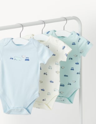 

M&S Collection Pack de 3 bodies 100% algodón con diseño de medios de transporte (6 1/2 lbs-3 años) - Light Blue, Light Blue