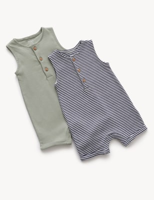 

Boys M&S Collection 2pk Pure Cotton Striped & Plain Rompers (6½lbs - 3 Yrs) - Indigo Mix, Indigo Mix