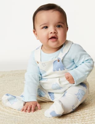 

M&S Collection 2-teiliges Outfit aus reiner Baumwolle mit Elefantenmuster (3,2 kg - 12 M.) - Aqua Mix, Aqua Mix
